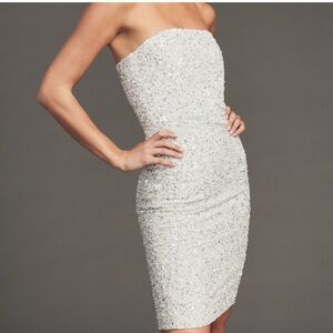 Retrofete “Chandler” White Sequin Strapless Cocktail Dress